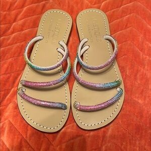 EUC mystique, rhinestone, ombre strap, sandals size 9
